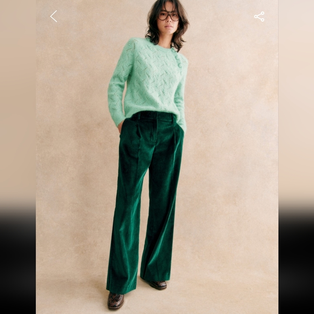 Sezane Rodriguo Long Corduroy Forest Green Trousers